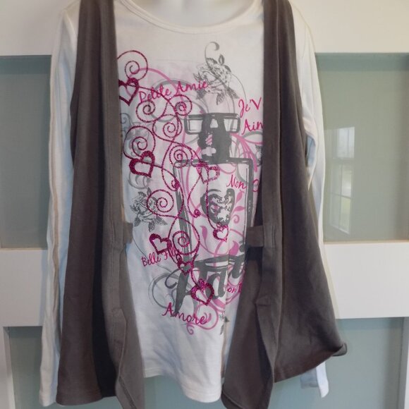 Justice White LS Faux Vest Shirt Size 10 Girl's - Picture 2 of 3